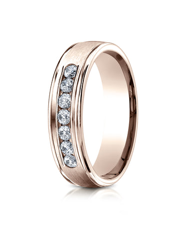 Benchmark 14K Rose Gold 6mm Comfort-Fit Channel Set 7-Stone Diamond Eternity Wedding Ring (0.42 ct.)