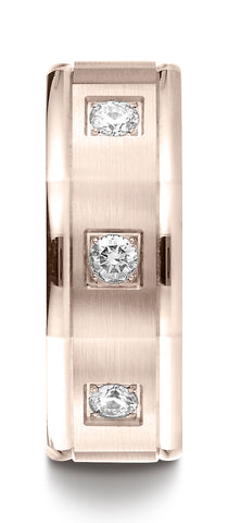 Benchmark-14K-Rose-Gold-8mm-Comfort-Fit-Pave-set-3-Stone-Diamond-Wedding-Band-Ring--.24Ct.--Size-4.5--RECF52813914KR04.5