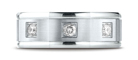 Benchmark-14K-White-Gold-8mm-Comfort-Fit-Pave-set-3-Stone-Diamond-Wedding-Band-Ring--.24Ct.--Size-4.25--RECF52813914KW04.25