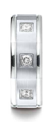 Benchmark-14K-White-Gold-8mm-Comfort-Fit-Pave-set-3-Stone-Diamond-Wedding-Band-Ring--.24Ct.--Size-4.5--RECF52813914KW04.5