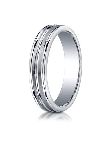 Benchmark Argentium Silver 5mm Comfort-Fit Satin-Finished Double Groove Center Design Band, (Size 6-15)