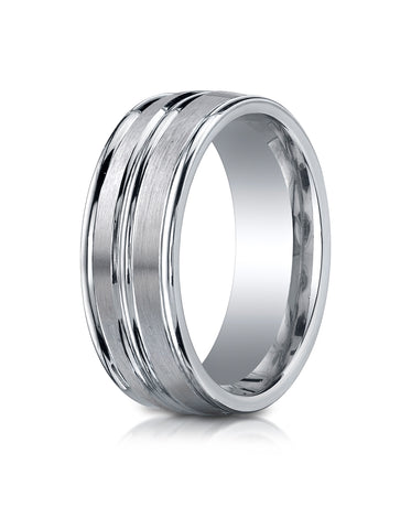 Benchmark Cobaltchrome 8mm Comfort-Fit with High Polished Center & Round Edge Design Wedding Band Ring