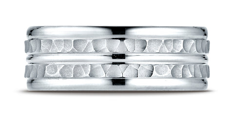 Benchmark-Platinum-8mm-Comfort-Fit-Hammer-Finished-and-Round-Edge-Carved-Design-Wedding-Band--Size-4.25--RECF58185PT04.25