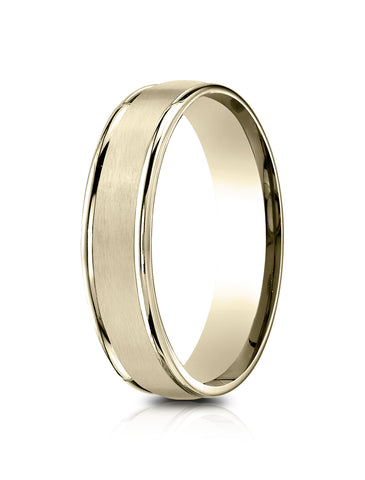 Benchmark 14k Yellow Gold 5mm Comfort-Fit Satin Finish, Polished Round Edge Carved Design Band