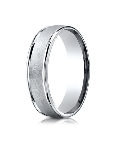 Benchmark 10K White Gold 6mm Comfort-Fit Wired-Finished with Round Edge Carved Design Wedding Band Ring