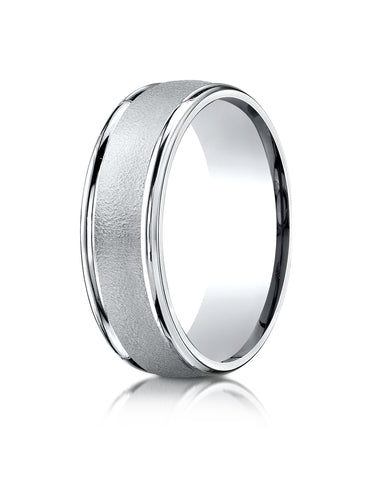 Benchmark Platinum 7mm Comfort-Fit Wired-Finished High Polished Round Edge Carved Design Band, (4-15)
