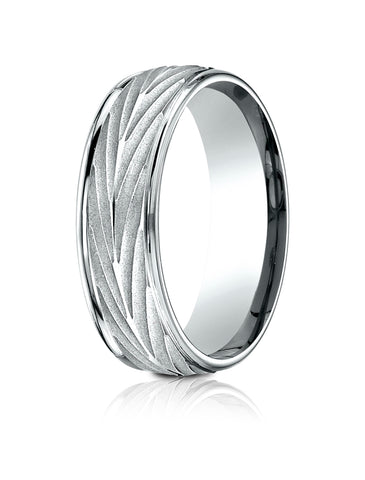 Benchmark 10K White Gold 7mm Comfort-Fit Round Edge Arrow Design Band, (Size 4-15)