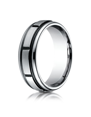 Benchmark Cobaltchrome 7mm Comfort-Fit Satin-Finished Round Edge Blackened Sectional Design Wedding Band