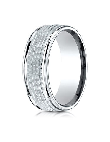 Benchmark Platinum 8mm Comfort-Fit Multi Milgrain Center High Polish Round Edge Design Wedding Band Ring
