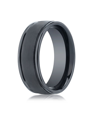 Benchmark Ceramic 8mm Comfort-Fit Satin-Finished Round Edge Design Wedding Band Ring, (Sizes 6 - 14)