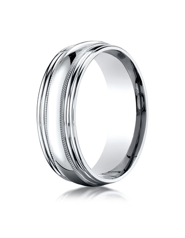 Benchmark Platinum 7.5mm Comfort-Fit with Milgrain Double Round Edge Carved Design Wedding Band Ring
