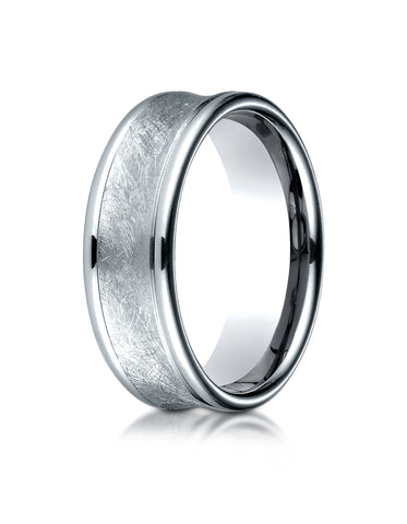 Benchmark Platinum 7.5mm Comfort-Fit Swirled Finish Center Round Edge Design Wedding Band Ring