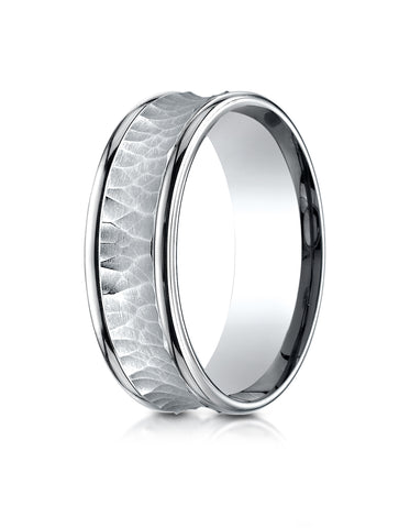 Benchmark Platinum 7.5mm Comfort-Fit Hammered Finish Concave Center Design Wedding Band Ring