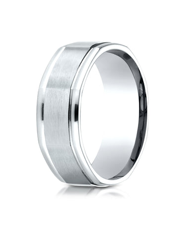 Benchmark Platinum Comfort-Fit 8mm Round Edge Satin Finish Octagonal Design Wedding Band Ring