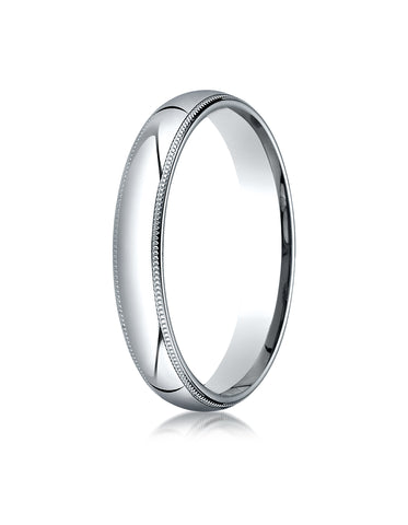 Benchmark Platinum 4mm Slightly Domed Super Light Comfort-Fit Wedding Band Ring with Milgrain
