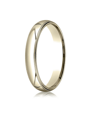 Benchmark 14K Yellow Gold 4mm Slightly Domed Super Light Comfort-Fit Wedding Band Ring with Milgrain