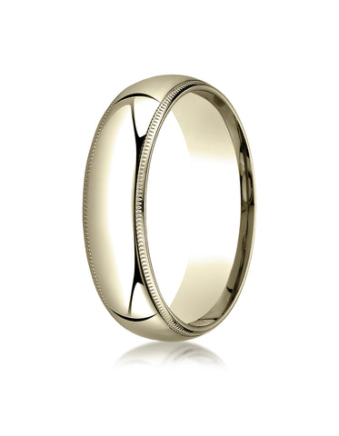Benchmark 14K Yellow Gold 6mm Slightly Domed Super Light Comfort-Fit Wedding Band Ring with Milgrain