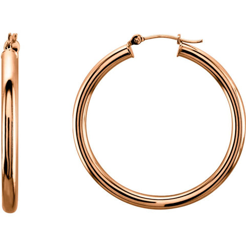 14k Rose Gold 35mm Tube Hoop Earrings 14k Rose Gold 35mm Tube Hoop Earrings