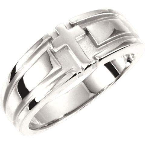 Sterling Silver Ladies Religious Cross Duo Band, Size 6 Sterling Silver Ladies Religious Cross Duo Band, Size 6