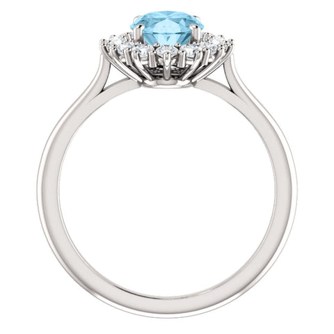 14k White Gold Aquamarine & 3/8 CTW Diamond Ring, Size 7