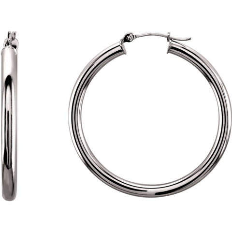 14k White Gold 35mm Tube Hoop Earrings 14k White Gold 35mm Tube Hoop Earrings