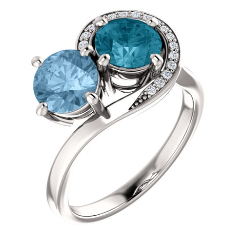 14k White Gold London Blue Topaz & Sky Blue Topaz .06 CTW Diamond Ring, Size 7