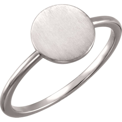 14k White Gold Round Engravable Ring , Size 7
