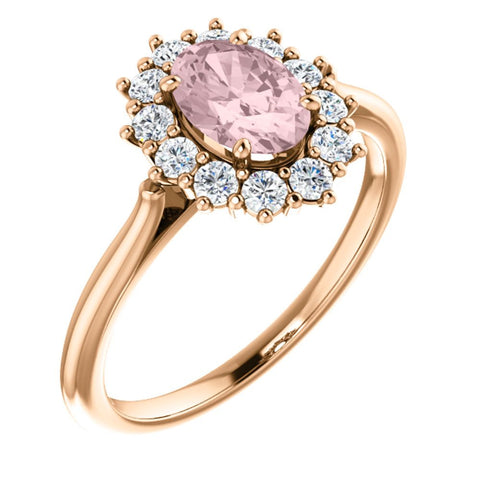 14k Rose Gold Morganite & 1/3 CTW Diamond Ring, Size 7
