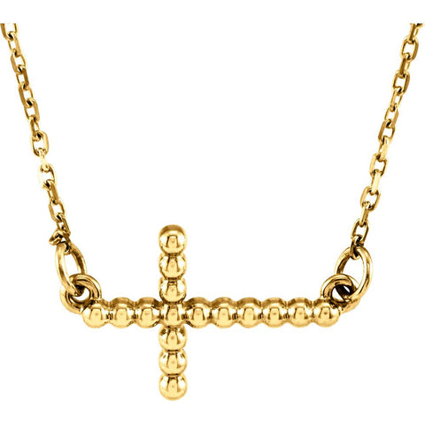 14k Yellow Gold 12.05x19.5mm Sideways Beaded Cross 16.5" Necklace 14k Yellow Gold 12.05x19.5mm Sideways Beaded Cross 16.5" Necklace
