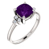 Gemstone Ring with Bezel Accents in 14k White Gold ( Size 6 )