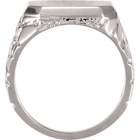 14k White Gold 18x16mm Men's Nugget Signet Ring, Size 10