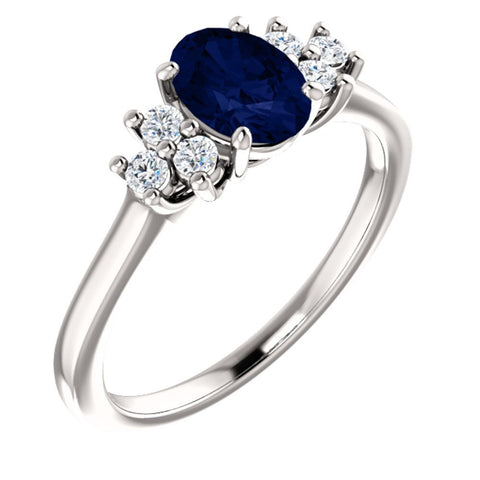 14k White Gold Blue Sapphire & 1/5 CTW Diamond Ring, Size 7