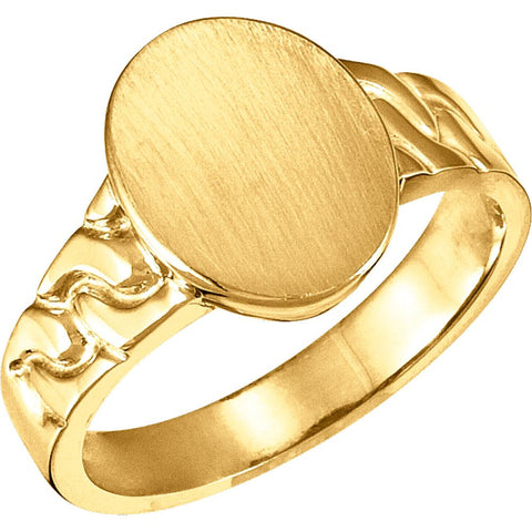 14k Yellow Gold 14x11mm Men's Signet Ring with Brush Finish, Size 10