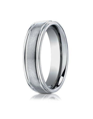 Benchmark Titanium 6mm Comfort-Fit Satin-Finished Round Edge Design Wedding Band Ring, (Sizes 6 - 14)