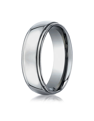 Benchmark Titanium 7mm Comfort-Fit Stepped Edge Design Wedding Band Ring, (Sizes 6 - 14)