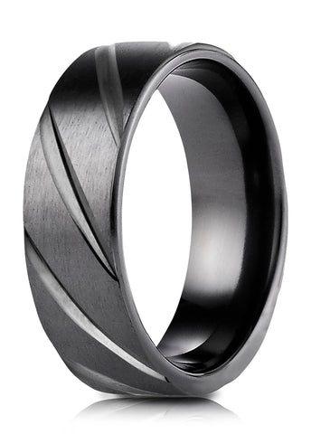 Benchmark Black Titanium 7mm Comfort-Fit Swirl Pattern Design Ring, (Sizes 6-14)