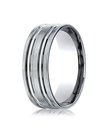 Benchmark Titanium 8mm Comfort-Fit Satin-Finished Concaved Cuts Design Wedding Band Ring, (Sizes 6 - 14)