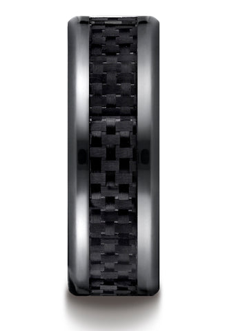 Benchmark-Black-Titanium-8-mm-Comfort-Fit-Carbon-Fiber-Inlay-Design-Wedding-Band-Ring--Size-7--CF68900CFBKT07