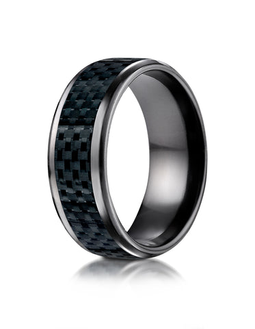 Benchmark Black Titanium 8mm Comfort-Fit Carbon Fiber Inlay Design Wedding Band Ring, (Sizes 6 - 14)