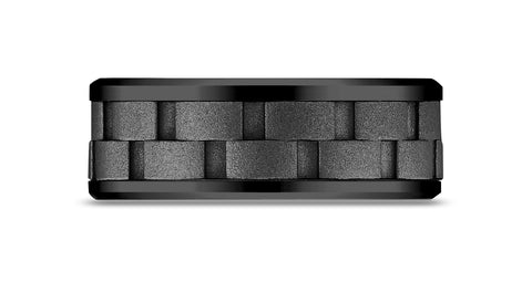 Benchmark-Black-Titanium-8mm-Comfort-Fit-Ring-with-Black-Cobalt-Link-Pattern-Center--Size-6.5--CF68943BKT06.5