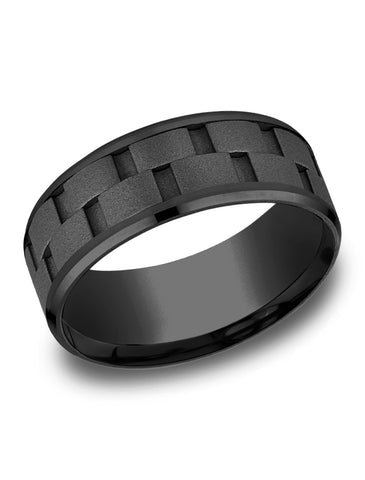 Benchmark-Black-Titanium-8mm-Comfort-Fit-Ring-with-Black-Cobalt-Link-Pattern-Center--Size-7--CF68943BKT07