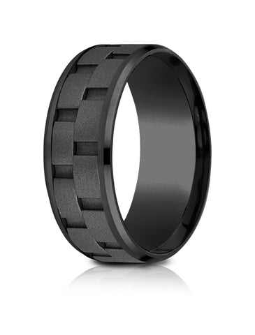 Benchmark Black Titanium 8mm Comfort-Fit Ring with Black Cobalt Link Pattern Center, (Size 6-14)