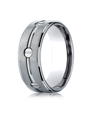 Benchmark Titanium 8mm Comfort-Fit Satin-Finished Screw-Design Wedding Band Ring, (Sizes 6 - 14)