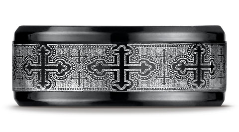 Benchmark-Black-Titanium-9-mm-Comfort-Fit-Cathedral-Cross-Design-Wedding-Band-Ring--Size-6.5--CF69100BKT06.5