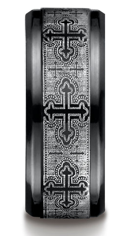 Benchmark-Black-Titanium-9-mm-Comfort-Fit-Cathedral-Cross-Design-Wedding-Band-Ring--Size-7--CF69100BKT07