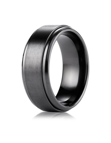 Benchmark Black Titanium 9mm Comfort-Fit Satin-Finished Stair-Step Edge Design Wedding Band Ring