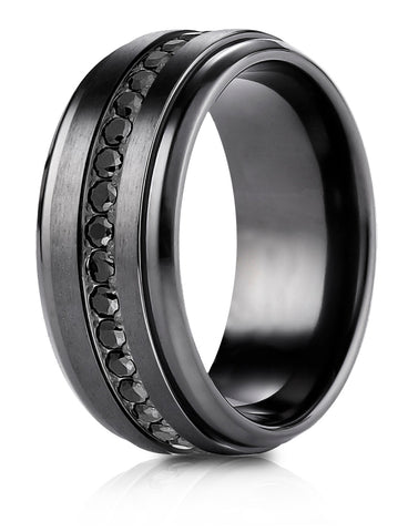 Benchmark Black Titanium 9mm Comfort-Fit Black CZ Eternity Ring, (Size 6-14)