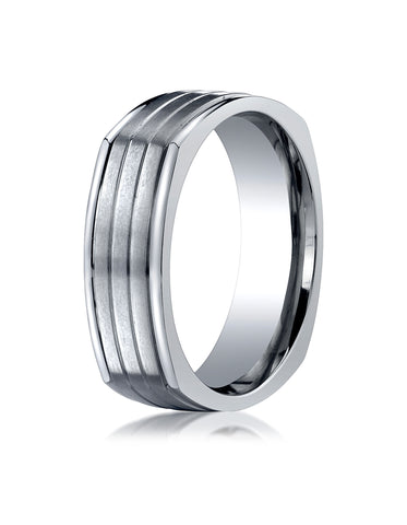 Benchmark Titanium 7mm Comfort-Fit Satin-Finished Four-Sided Design Wedding Band Ring, (Sizes 6 - 14)