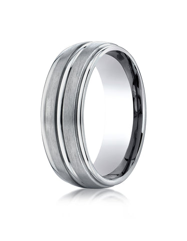 Benchmark Titanium 8mm Comfort-Fit Satin-Finished Round Edge Design Wedding Band Ring, (Sizes 6 - 14)