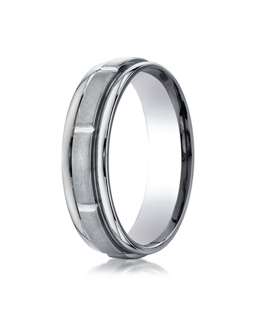 Benchmark Titanium 6mm Comfort-Fit Satin-Finished Round Edge Sectional Design Wedding Band Ring